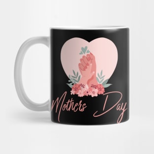 happy mothers day love heart with hand and flowers Mug